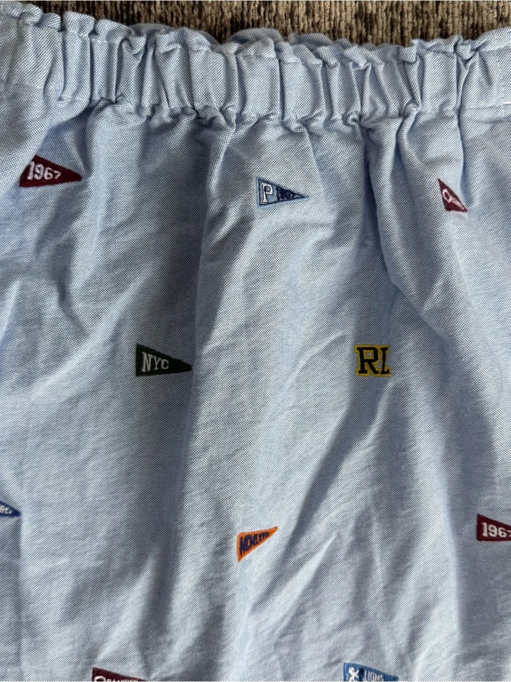 Polo Ralph Lauren Girls 6X Blue Pennant Flag Chambray A Line Skirt Elastic Waist
